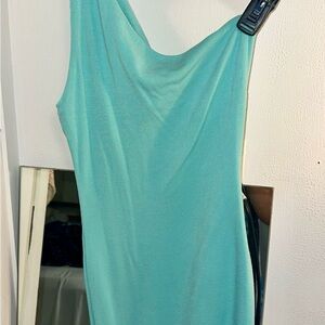 Fashion Nova Teal One-Shoulder Dress